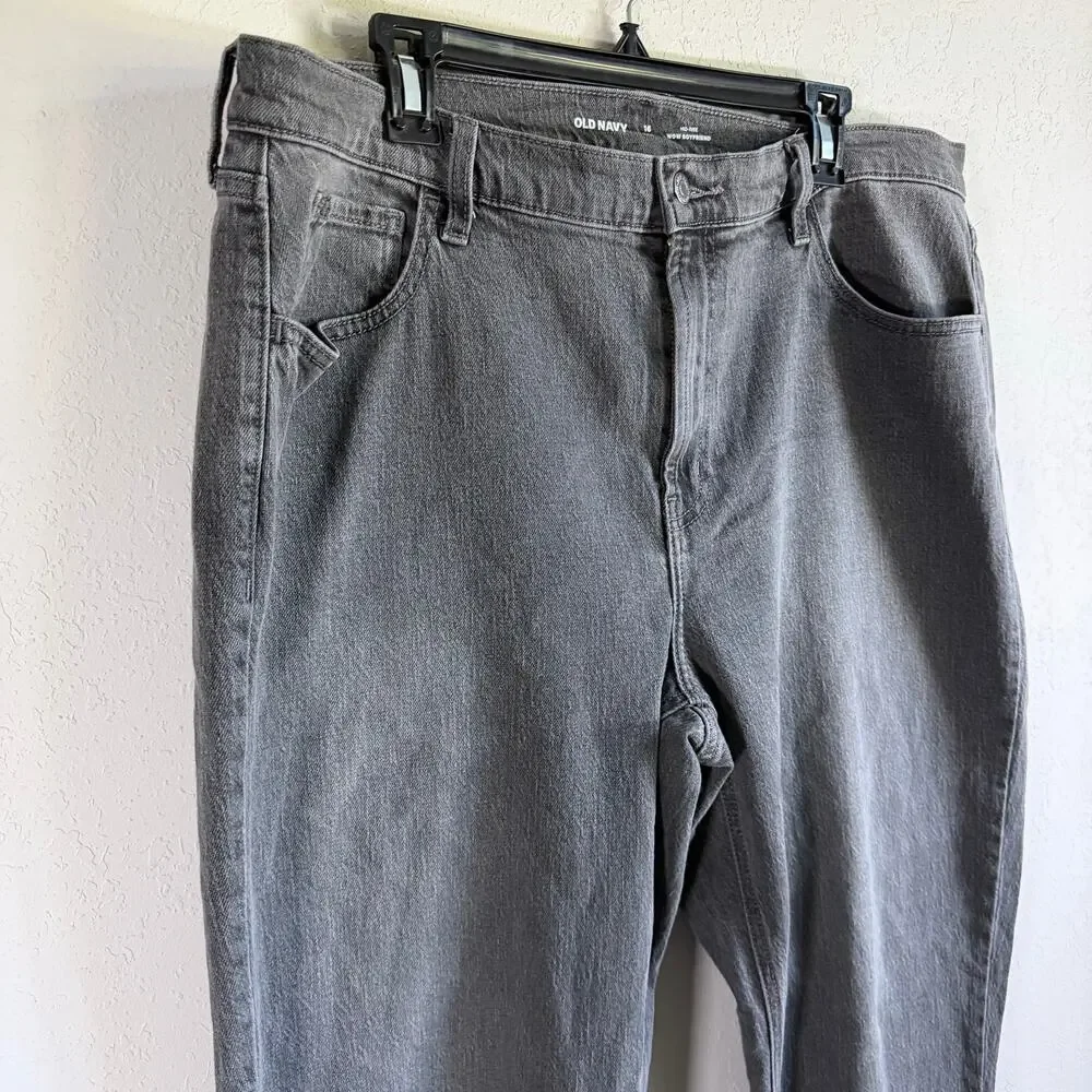 Old Navy Mid Rise Wow Boyfriend Jeans Womens 16 Tall Gray Wash Denim Relaxed Fit